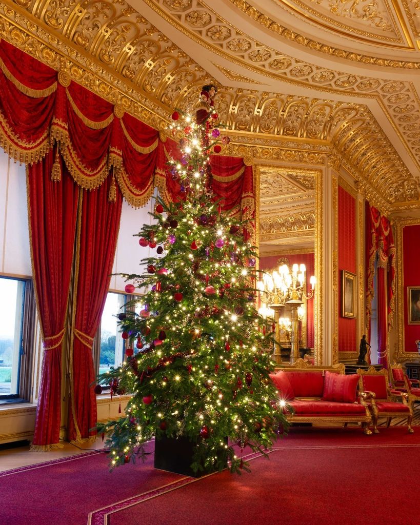 King Charles' Christmas tree at Crimson Drawing Room, Windsor Castle