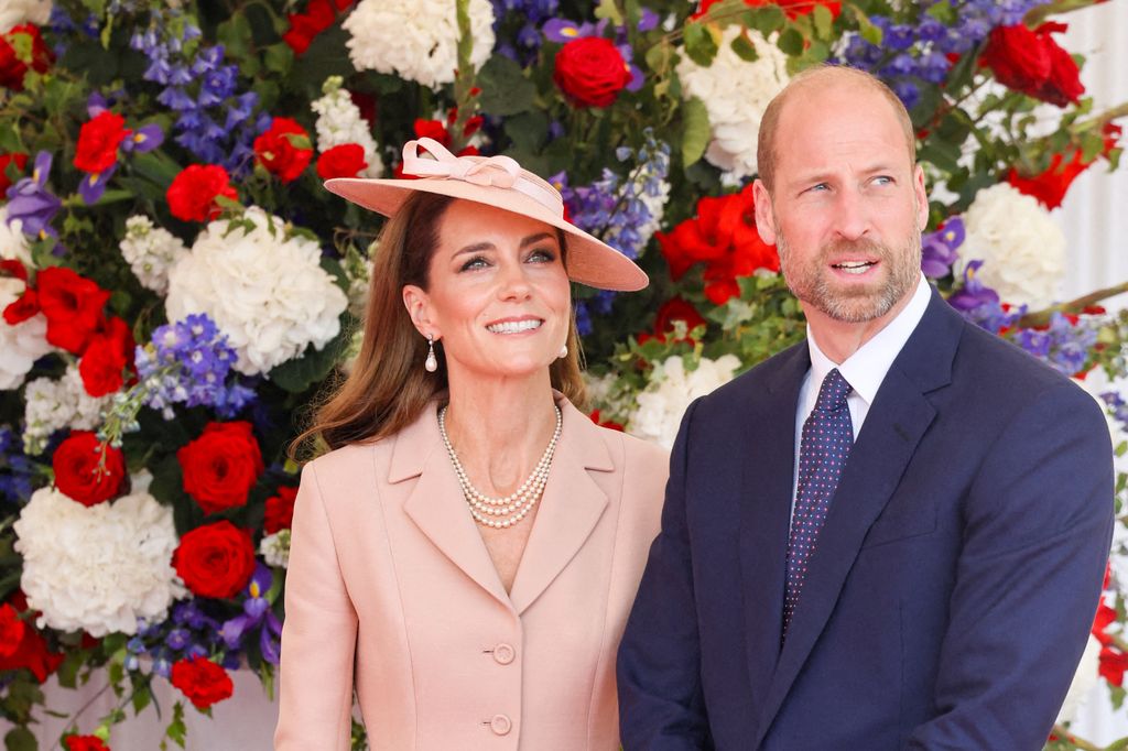 Britain's Catherine, Princess of Wales (L) and Britain's Prince William, Prince of Wales attend a ceremonial welcome for France's President and his wife at Windsor Castle, in Windsor west of London