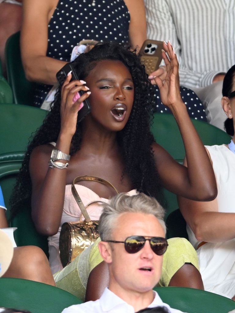 leomie anderson in pink corset at wimbledon