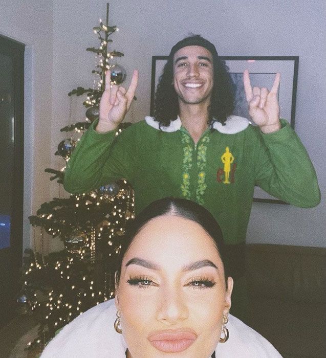 Vanessa and Cole in their Christmas onesies