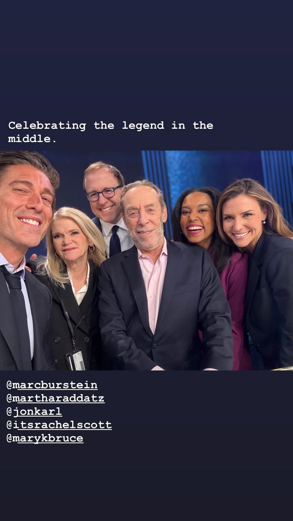 David Muir and his ABC colleagues pose for a selfie on executive producer Marc Burstein's last day before retirement, shared on Instagram Stories