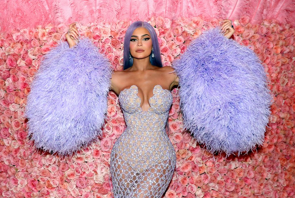 Kylie Jenner with purple hair at the Met Gala in 2019