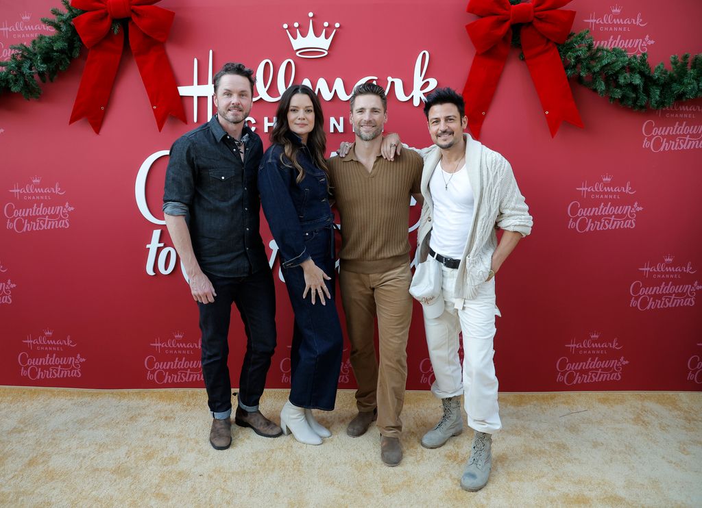 Paul Campbell, Kimberley Sustad, Andrew Walker and Tyler Hynes attend Hallmark Channel's "Countdown To Christmas" Takeover on Opry Plaza on October 15, 2025 in Nashville, Tennessee