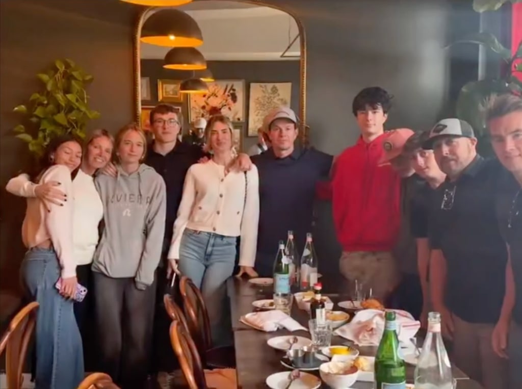 Mark Wahlberg on the set of his newest movie with wife Rhea Durham and their kids Michael (plus his girlfriend Sunni Gaines), Brendan and Gracie, shared on Instagram