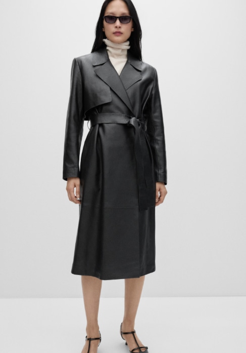 Mango leather trench coat