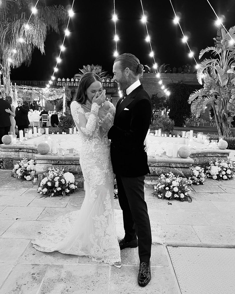 Pete wicks with bride vicky pattison laughing