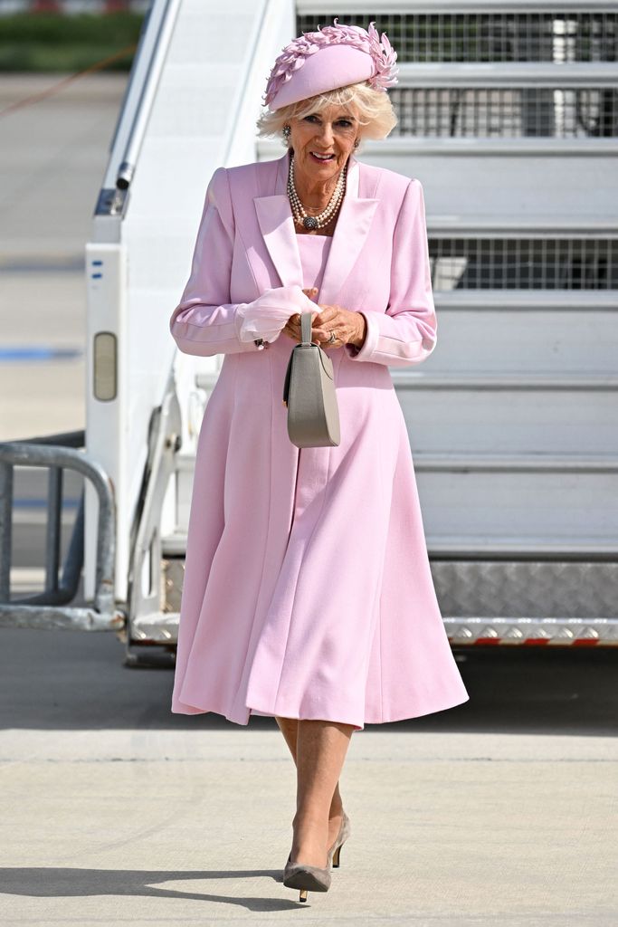 Queen Camilla in pink outfit in Paris