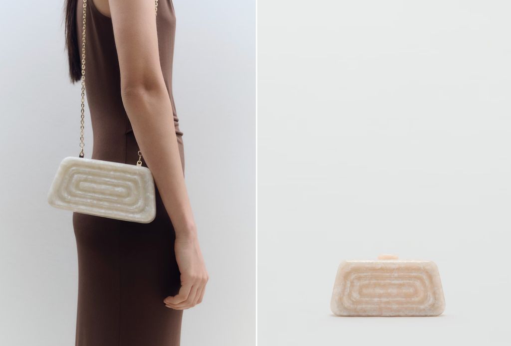 Mango pearl effect clutch bag