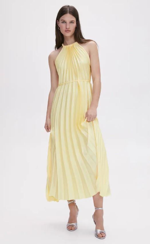 mango yellow pleated dress 