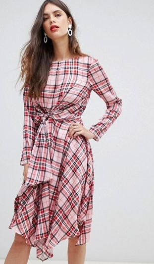 pink and red check dress