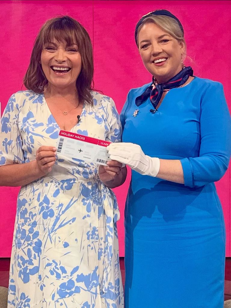 Lorraine Kelly on Lorraine in blue floral dress