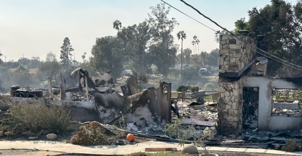 Photo from a video shared by Rainn Wilson November 2011 documenting the damage of the fires in Ventura County, which partly destroyed his home