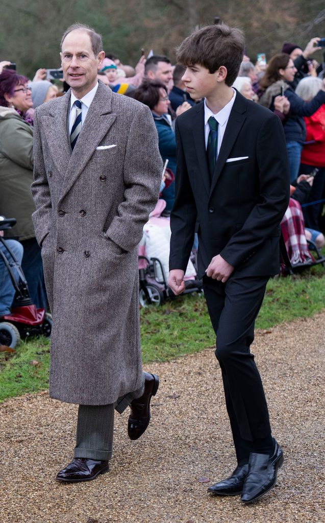  Prince Edward, Earl of Wessex and James Viscount Severn attend the Christmas Day service at St Mary Magdalene Church on December 25, 2022 in Sandringham, Norfolk.