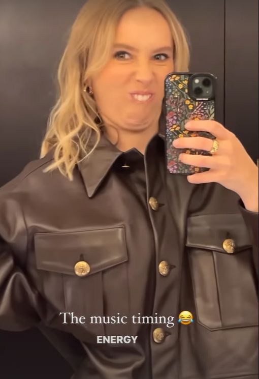 Rose Ayling-Ellis pulling a face while wearing a leather jacket