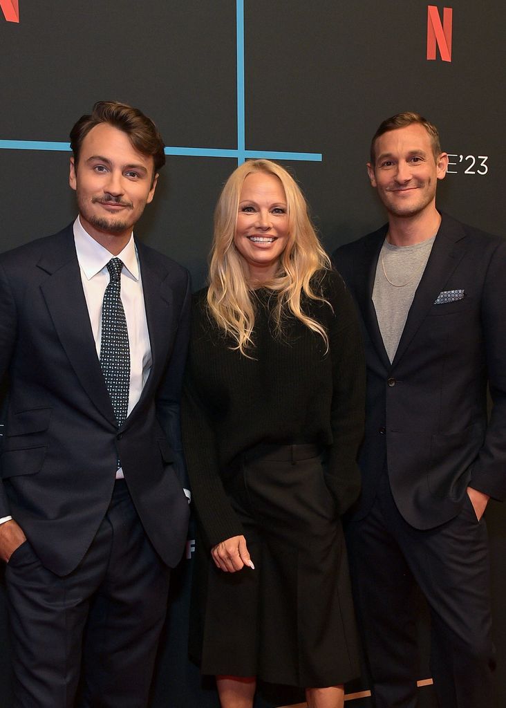 Brandon Thomas Lee, Pamela Anderson, and Ryan White attend FYSEE Pamela, A Love Story on May 14, 2023 in Los Angeles