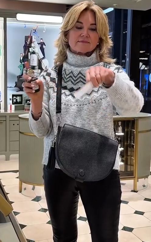 Anthea Turner wearing grey knit