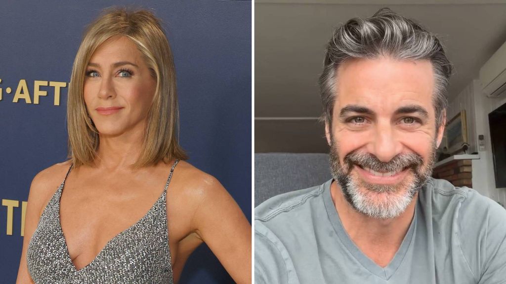 Split image of Jennifer Aniston and her rumored boyfriend, hypnotist Jim Curtis