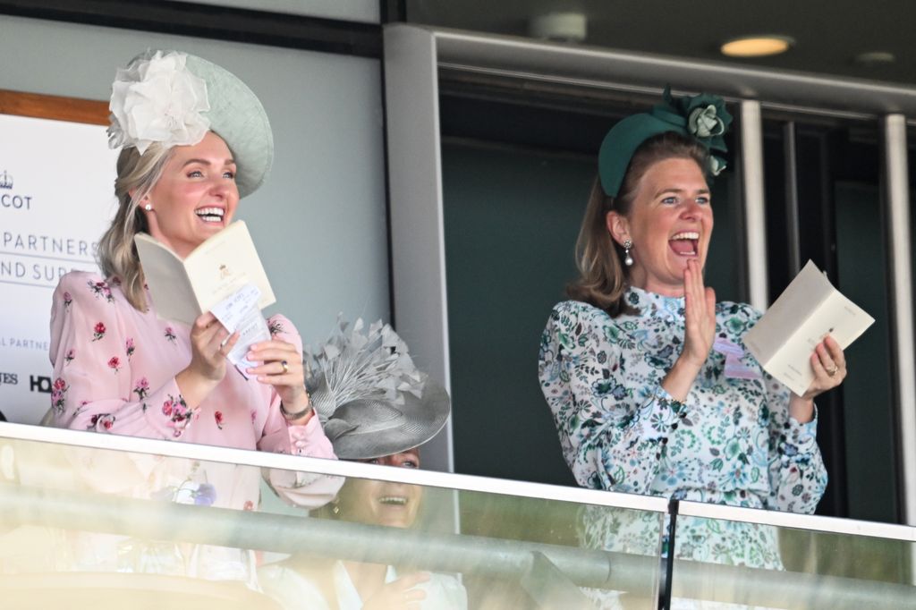 Lucy van Straubenzee, Alizee Thevenet and Lady Laura Meade watch a race on day two of Royal Ascot at Ascot Racecourse on June 18, 2025 in Ascot, England. (Photo by Samir Hussein/WireImage)