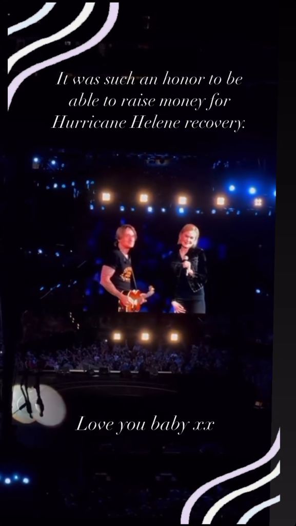 Nicole Kidman shares a look at her performance on stage at the Concert for Carolina benefit concert with husband Keith Urban on Instagram Stories