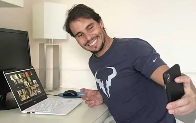 Rafael Nadal takes a selfie in home office at home in Spain