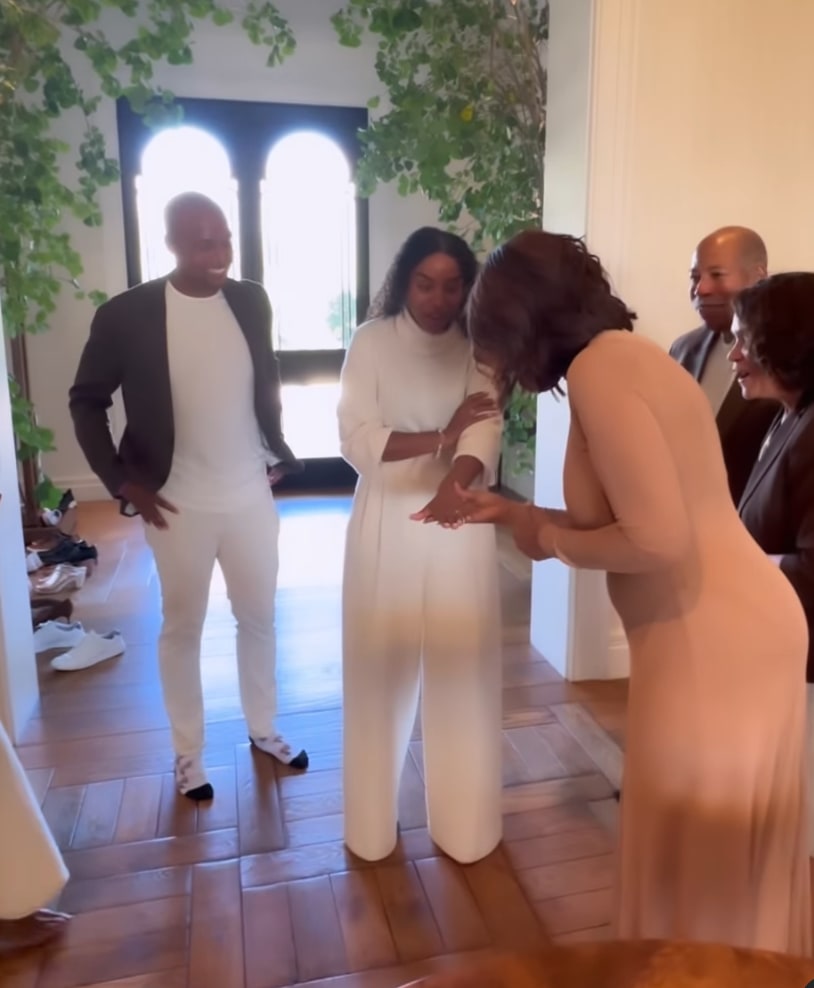 Still from a video shared by Gayle King on Instagram in February of 2024 announcing her son Will Bumpus' engagement to Elise Smith