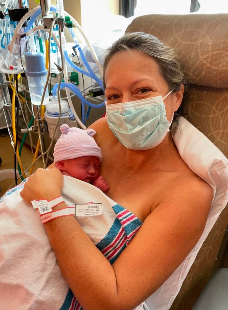 Photo shared by Dylan Dreyer on Instagram in honor of her son Rusty's third birthday on September 29, 2024 of her in the NICU with him after his birth