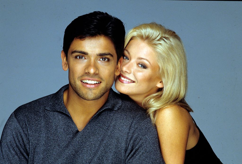 Mark Consuelos (Mateo) and Kelly Ripa smiling together in 1996