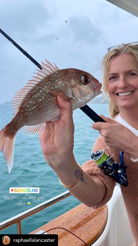 Loose Women panellist Penny Lancaster posing with a fish during a trip to New Zealand with her family