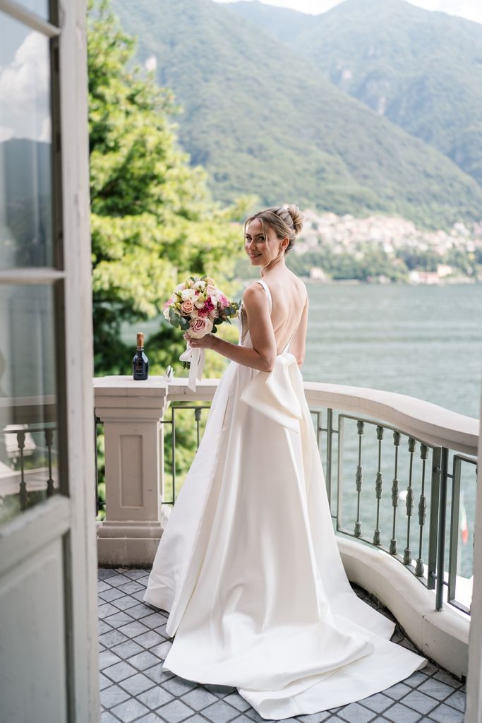 Bride in a backless wedding dress
