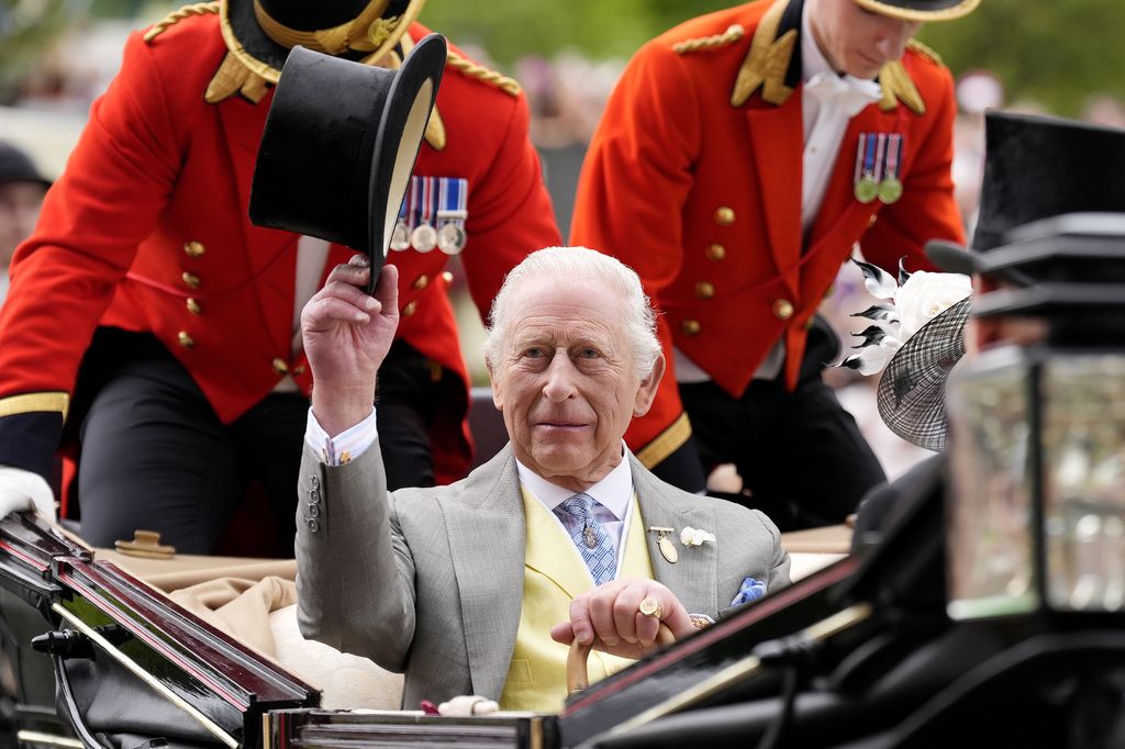 King Charles III arrives by royal carriage during day five of Royal Ascot at Ascot Racecourse, Berkshire