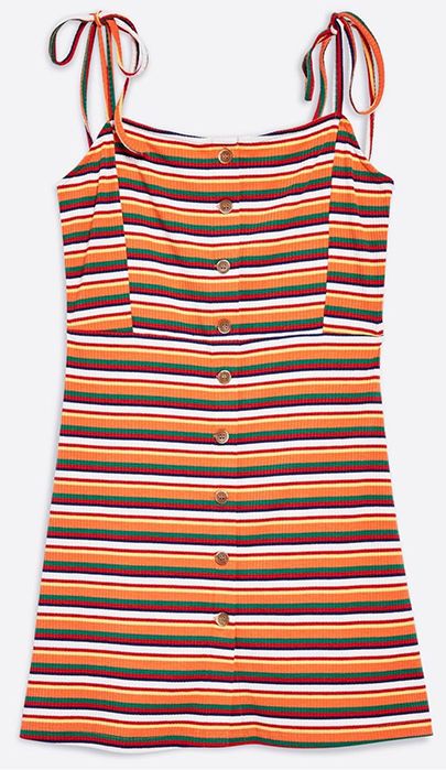 Mollie King looks amazing in £20 orange striped Topshop dress | HELLO!