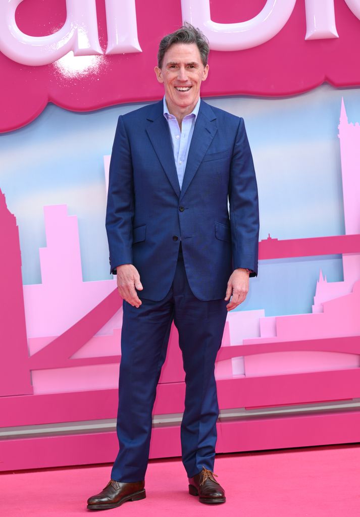 Rob Brydon in a blue suit at the Barbie premiere