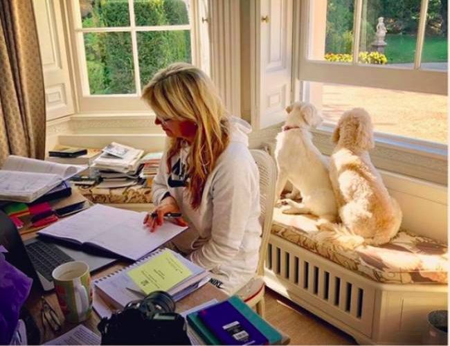 penny lancaster working at home