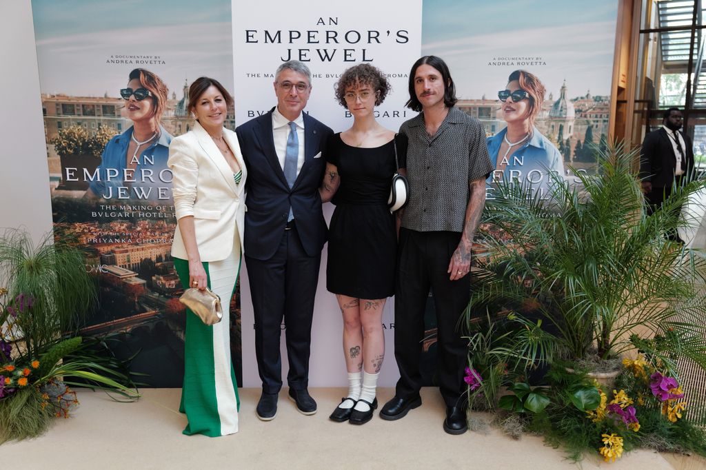 Francesca Stancanelli, Vincenzo Falcone, Ella Emhoff and guest attend the Bulgari screening of Docufilm on making of Rome Hotel in New York on June 20, 2024 in New York City.