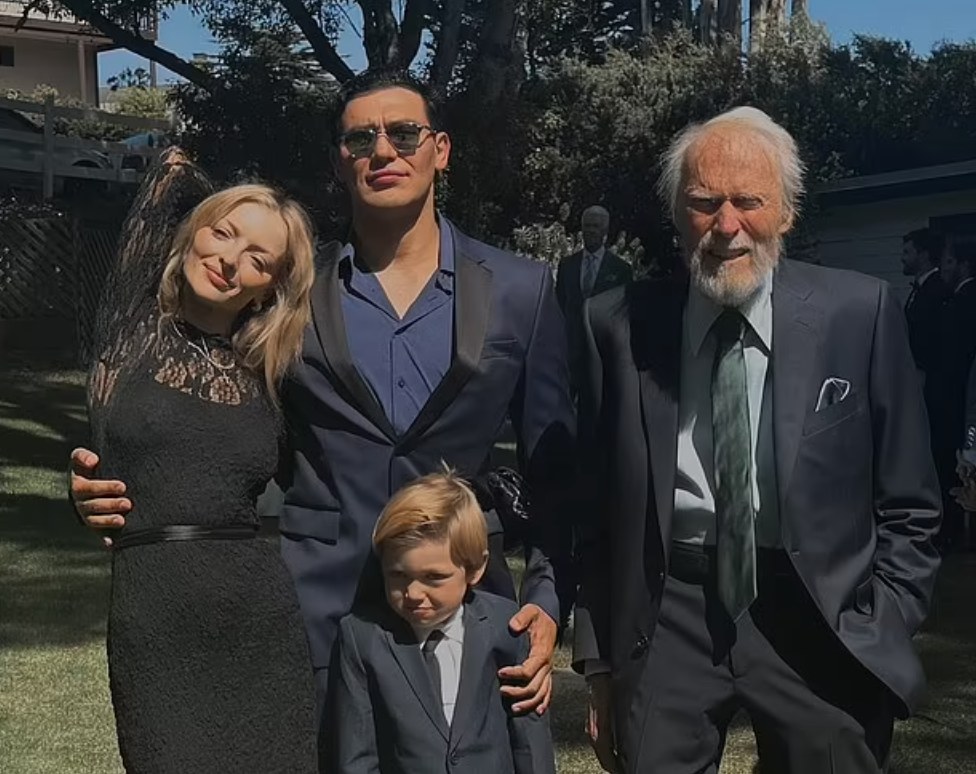 Clint with his second youngest daughter Francesca, alongside her boyfriend Alexander Wraith and their five-year-old son Titan
