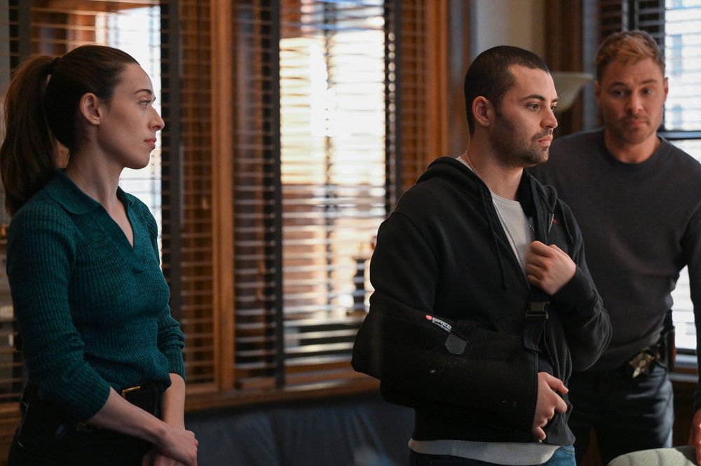 Marina Squerciati as Officer Kim Burgess, Benjamin Levy Aguilar as Dante Torres, Patrick John Flueger as Officer Adam Ruzek in Chicago PD