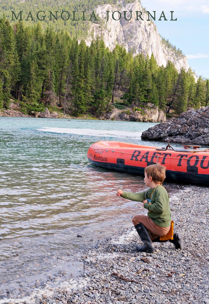 Crew Gaines skips rocks on Bow River in Banff