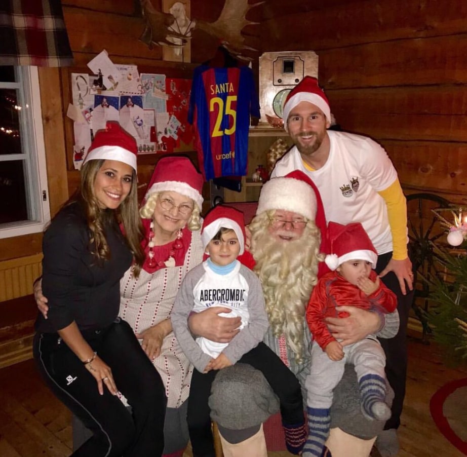 Lionel Messi and his family with Mr and Mrs Clauus in Lapland