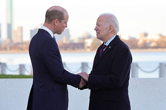 Prince William shakes hands with Joe Biden in Boston