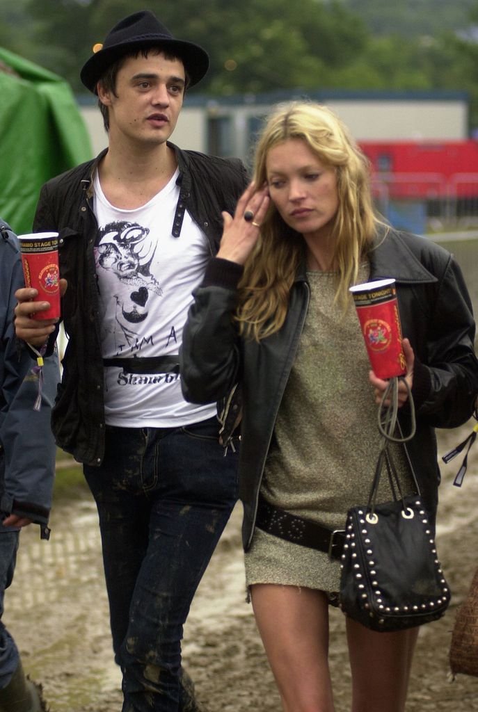 Pete Doherty and Kate Moss walking together at Glastonbury