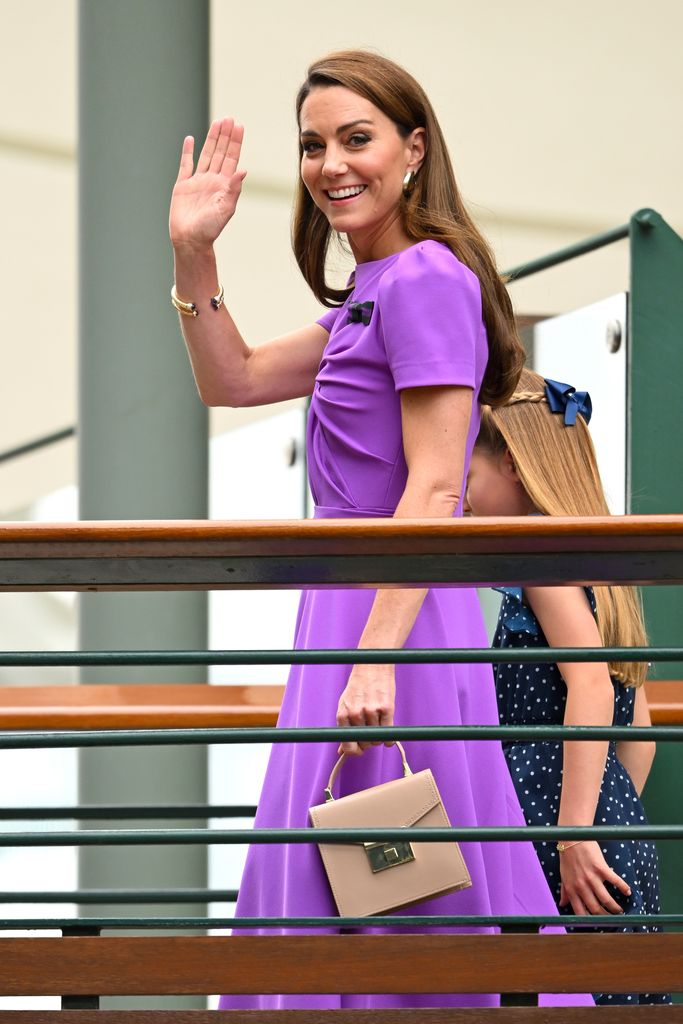 Catherine, Princess of Wales, wore a Safiyaa dress and carried an LK Bennett handbag