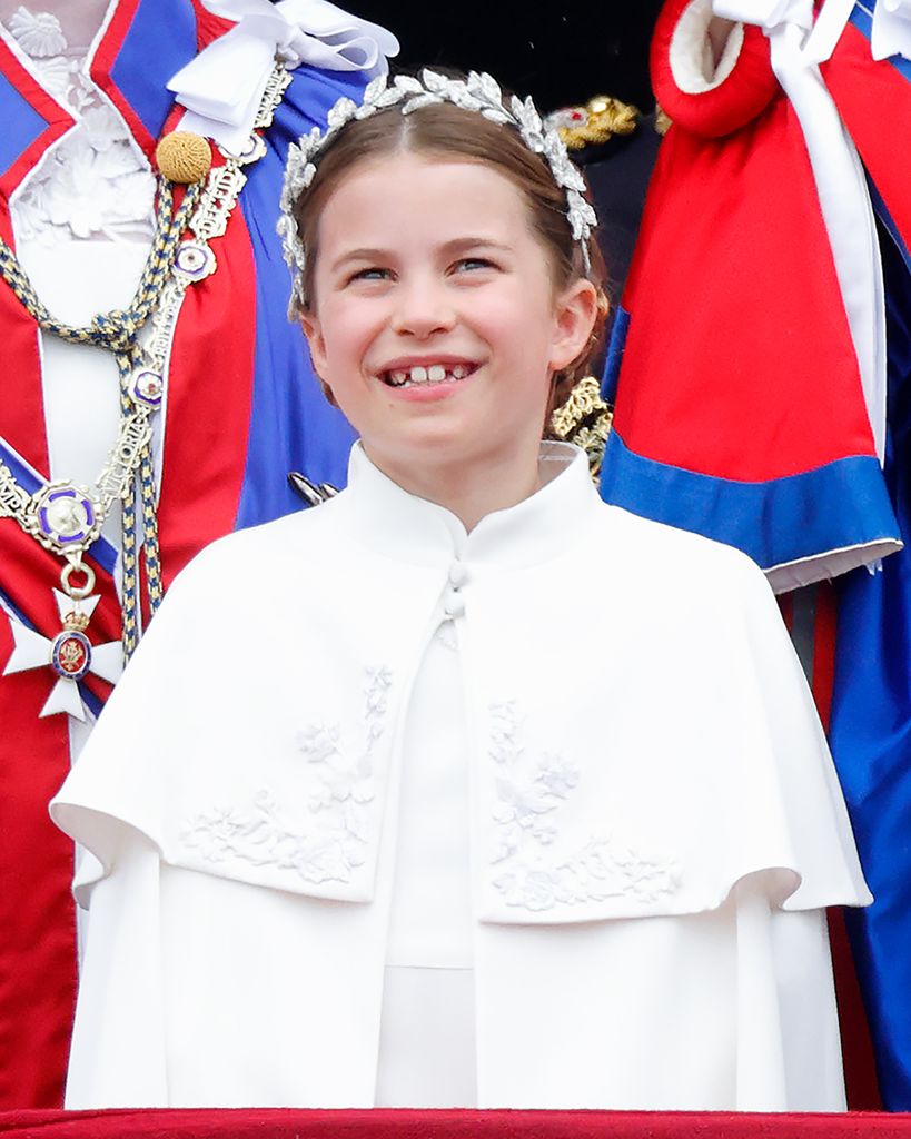 Princess Charlotte wearing white dress on coronation