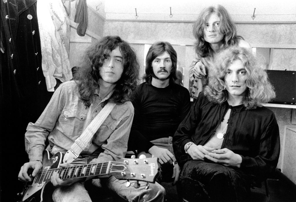(NO SUB AGENCIES IN UK, FRANCE, GERMANY, HOLLAND, SWEDEN, FINLAND, JAPAN.)    Led Zeppelin (Jimmy Page, John Bonham, John Paul Jones, Robert Plant) 1969 during Led Zeppelin File Photos at the Led Zeppelin File Photos in Various, United Kingdom.  (Photo by Chris Walter/WireImage)