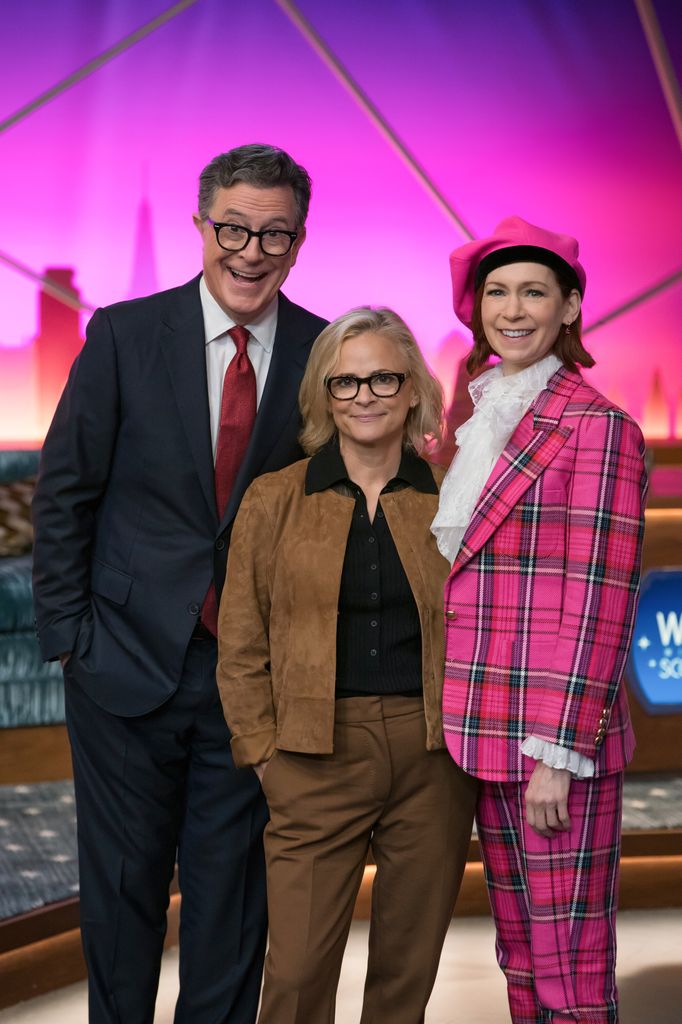Stephen Colbert as Scotty Bristol, Amy Sedaris as Laurel Hammond-Muntz, and Carrie Preston as Elsbeth Tascioni  