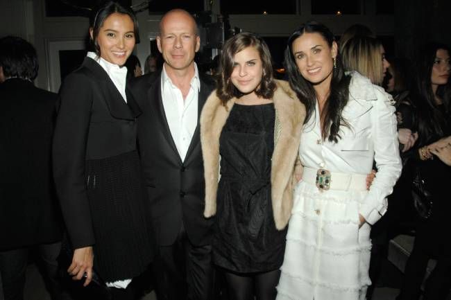 Emma Heming, Bruce Willis, Tallulah Willis, and Demi Moore together in 2008