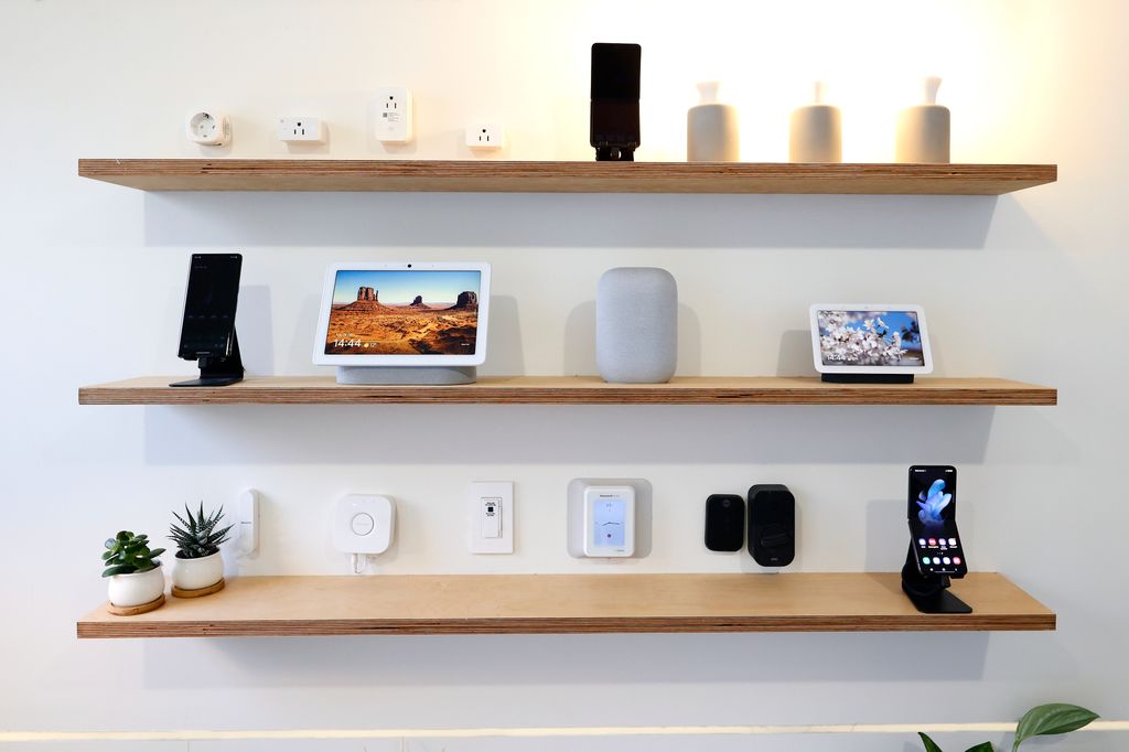 Several Google and Nest devices exhibited on the Android Smart Home display 