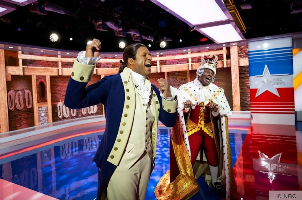 Craig Melvin and Al Roker dressed up as King George III and Alexander Hamilton