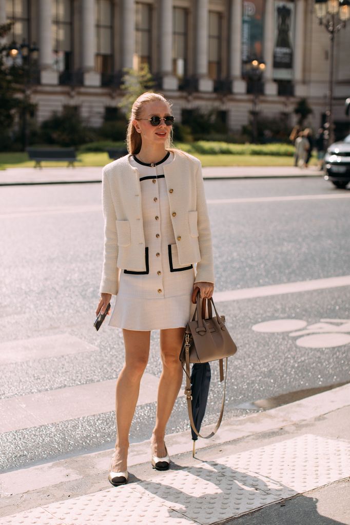 boucle dress on a street style star