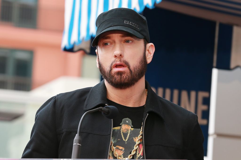 Eminem speaks during a ceremony honoring 50 Cent with a star on the Hollywood Walk of Fame on January 30, 2020 in Hollywood, California