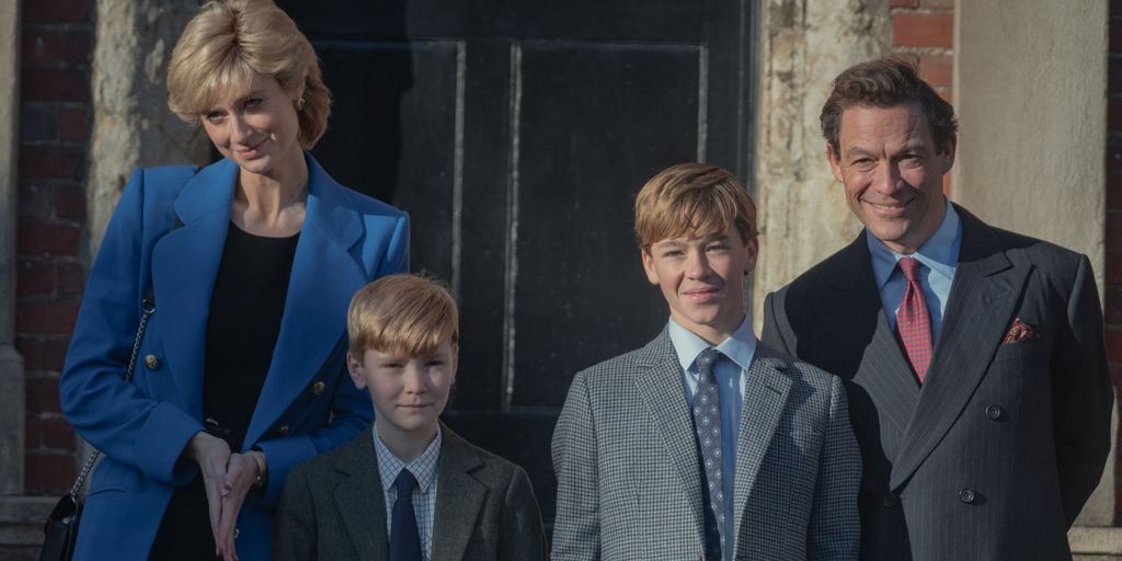 Fflyn Edwards as young Prince Harry with Elizabeth Debicki, Dominic West and Senan West